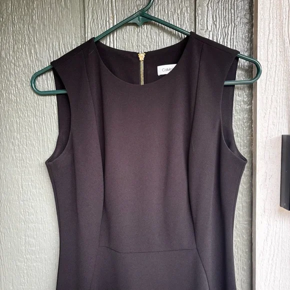 Calvin Klein Black Bodycon Dress | Size 4 | Sleek, Sculpted, Gold Zip Detail - Picture 3 of 10